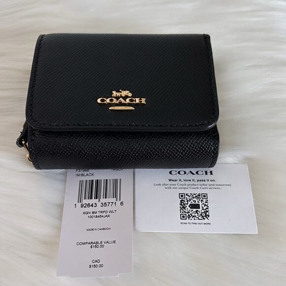 NWT Coach Small Trifold Wallet Black - Picture 7 of 7
